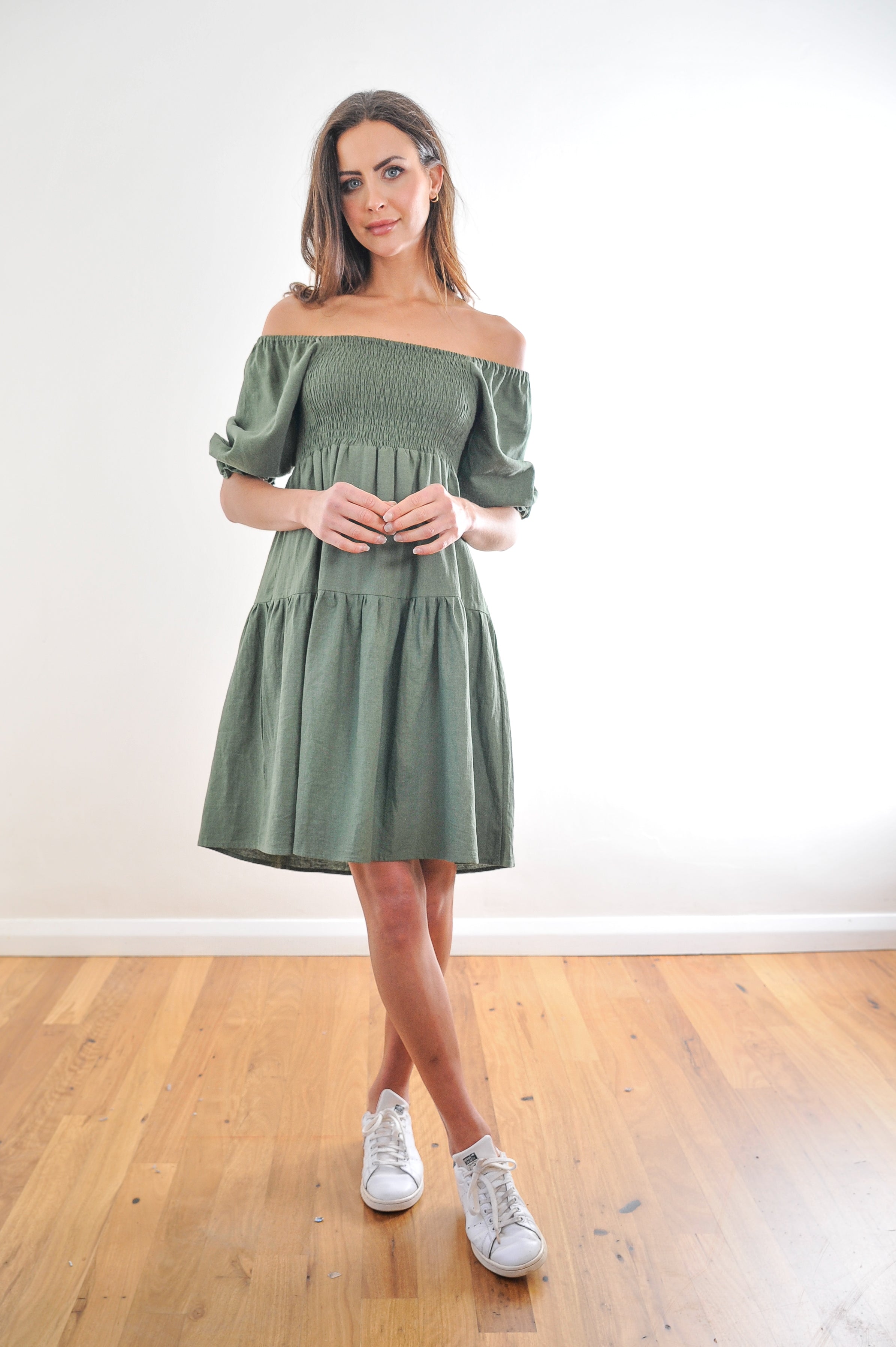 Ava Shirred Linen Dress