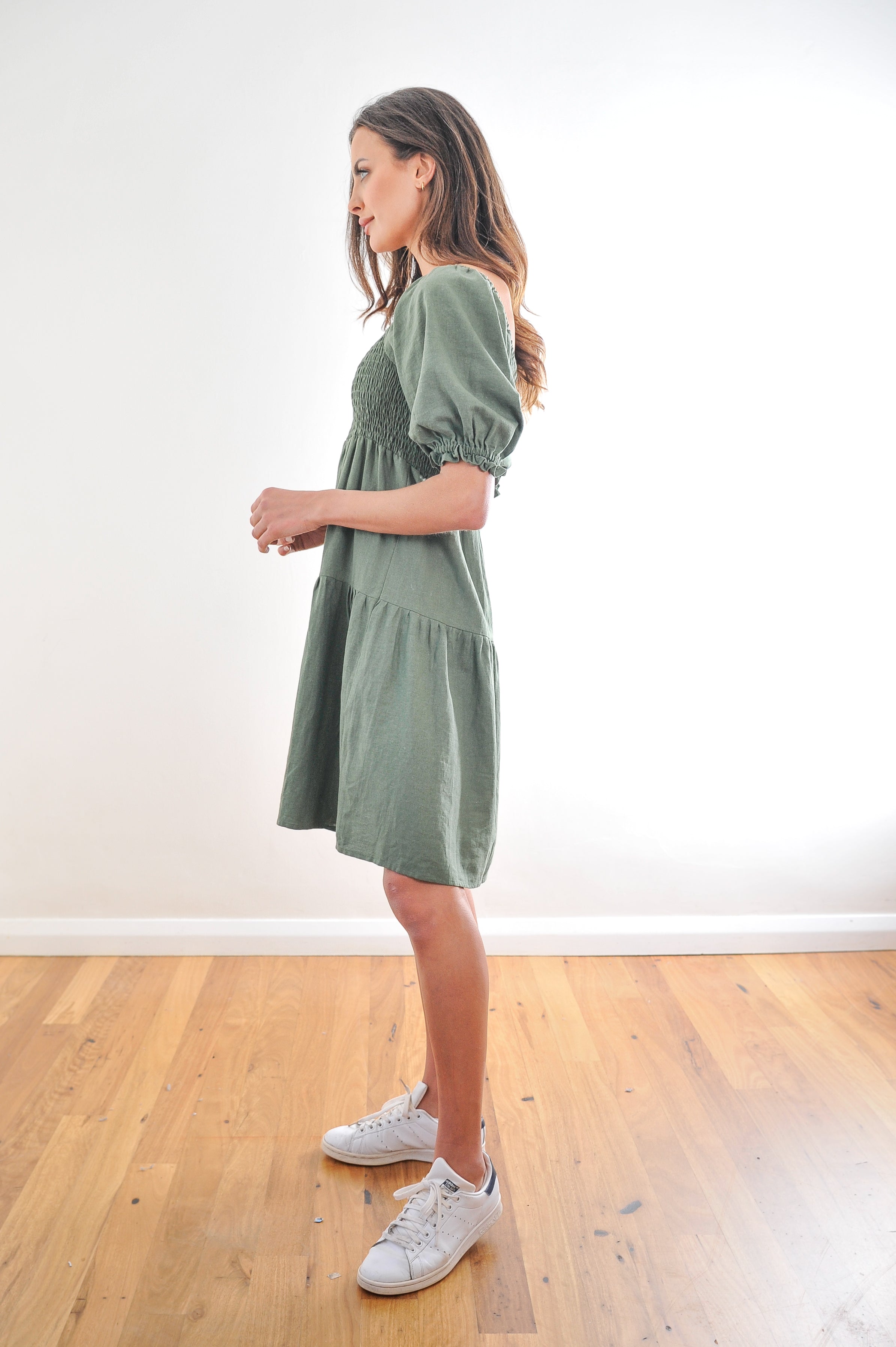 Ava Shirred Linen Dress