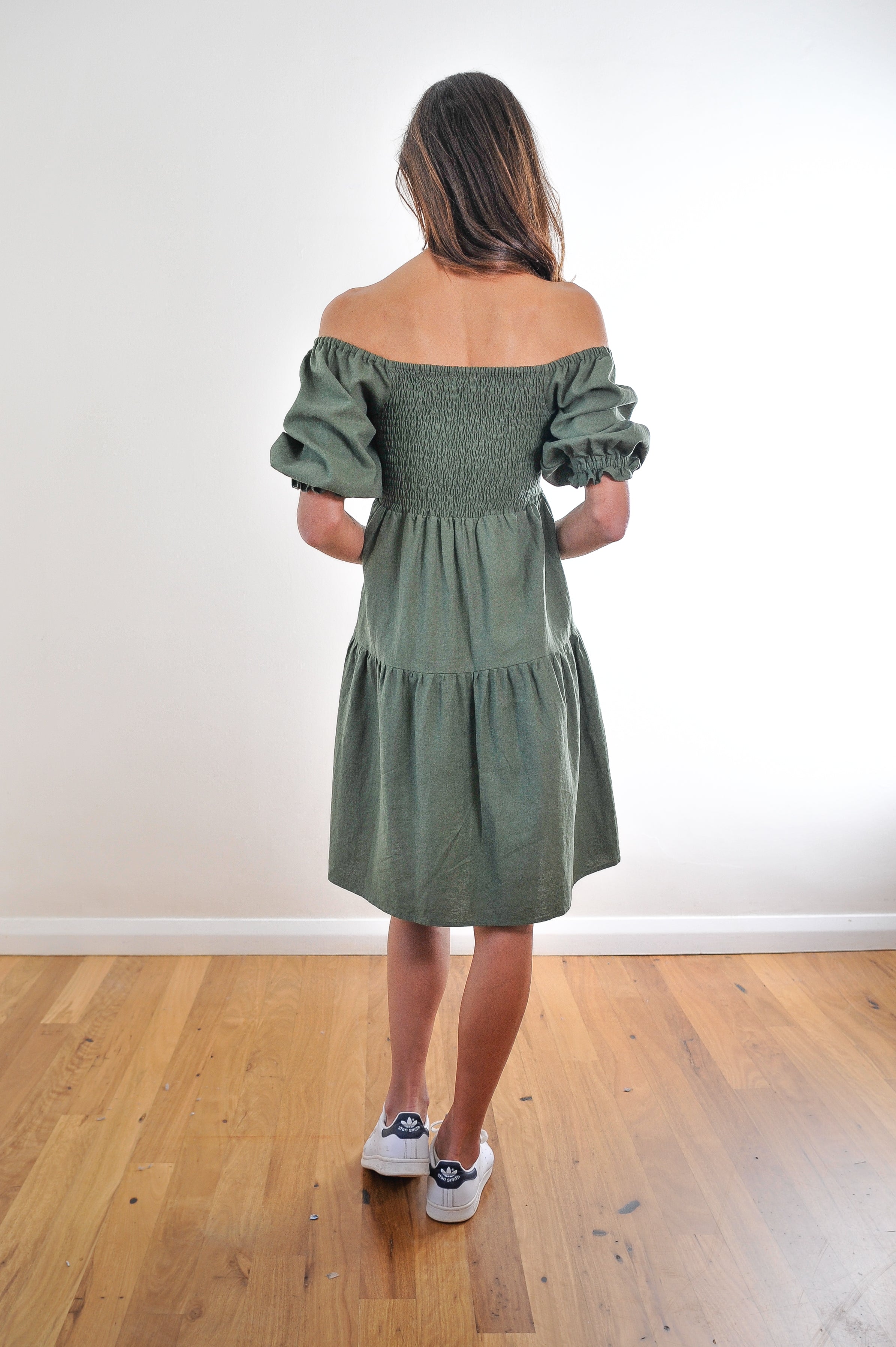 Ava Shirred Linen Dress