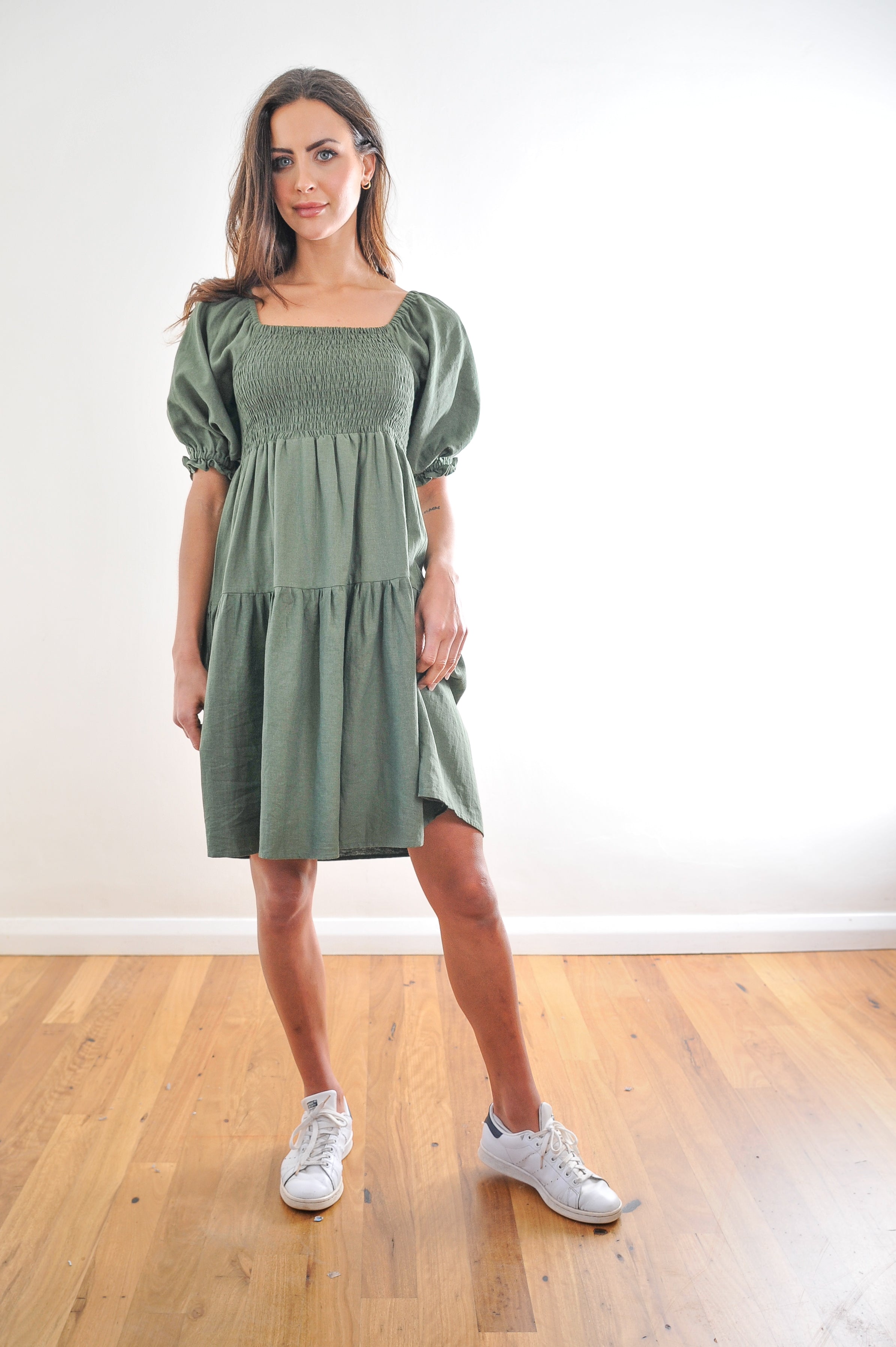 Ava Shirred Linen Dress