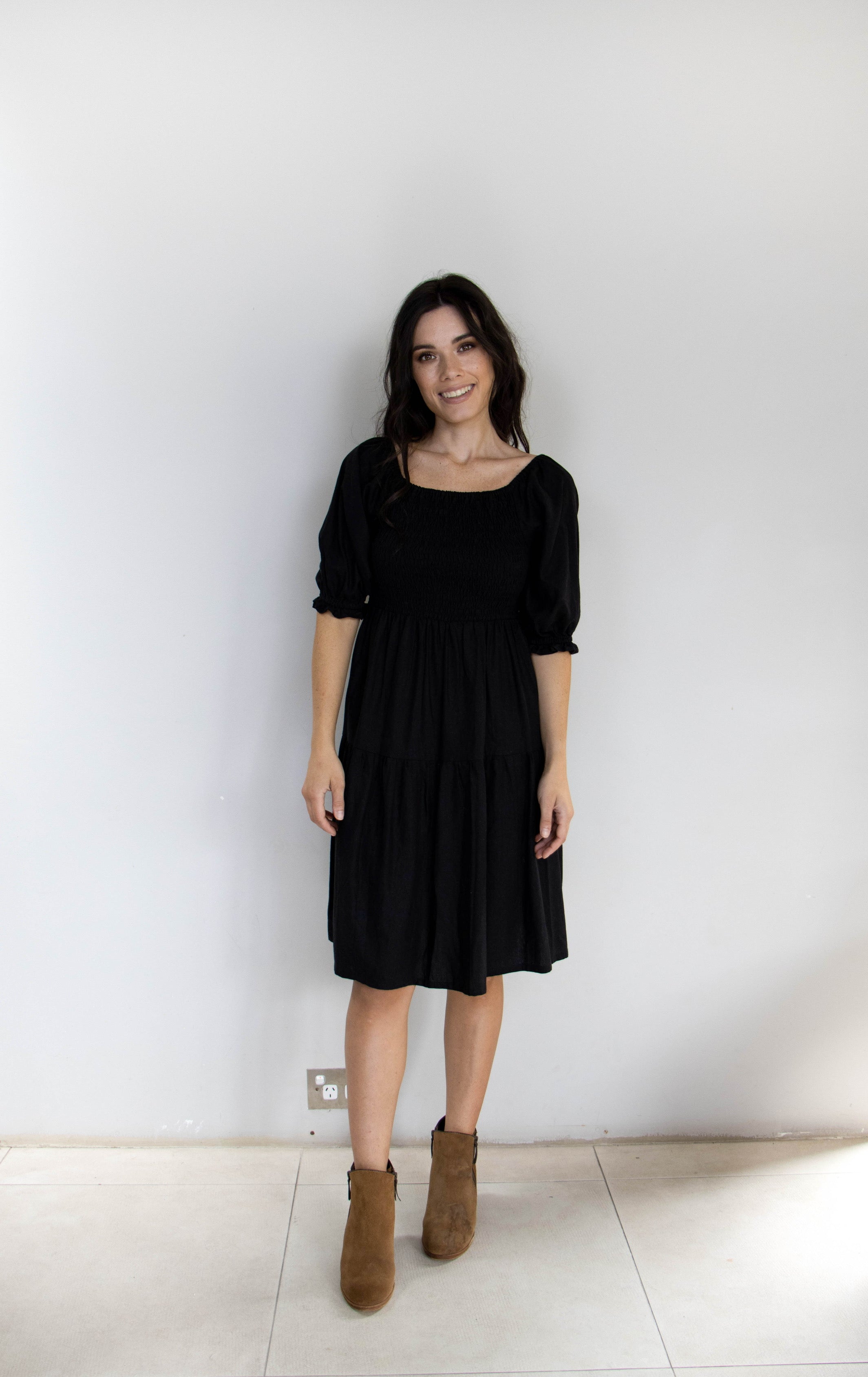 Ava Shirred Linen Dress