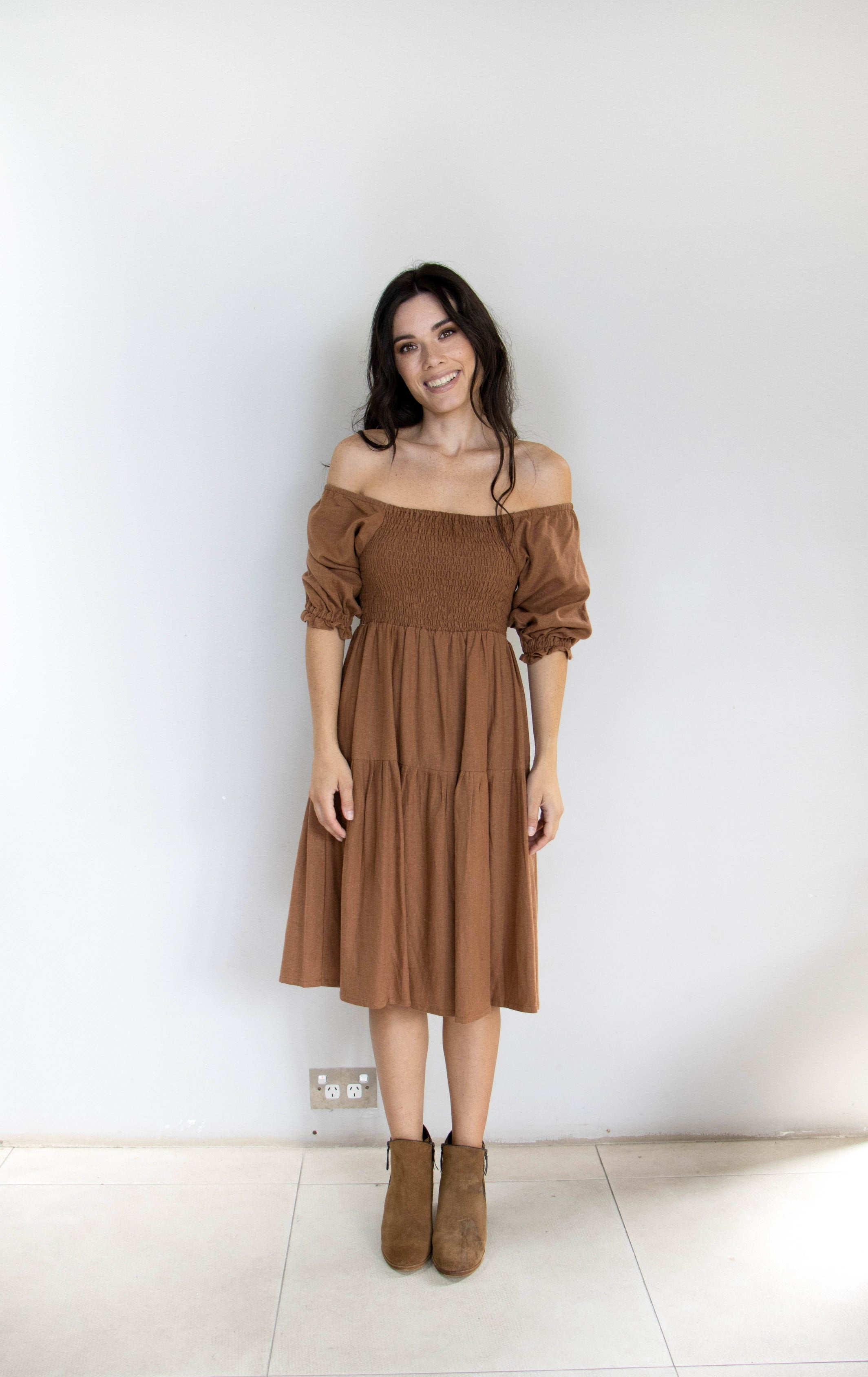 Ava Shirred Linen Dress