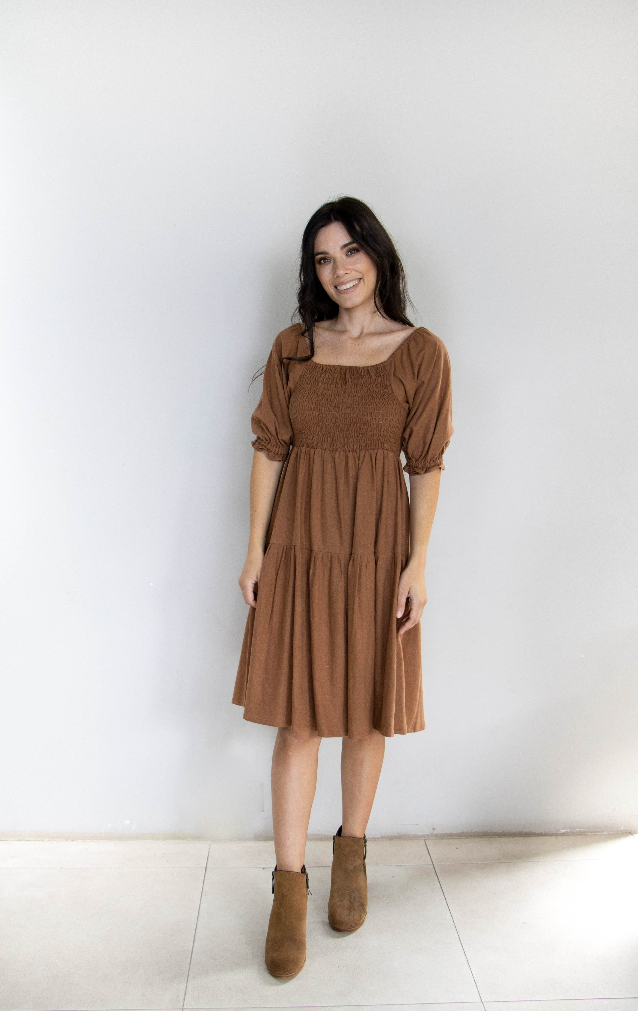 Ava Shirred Linen Dress