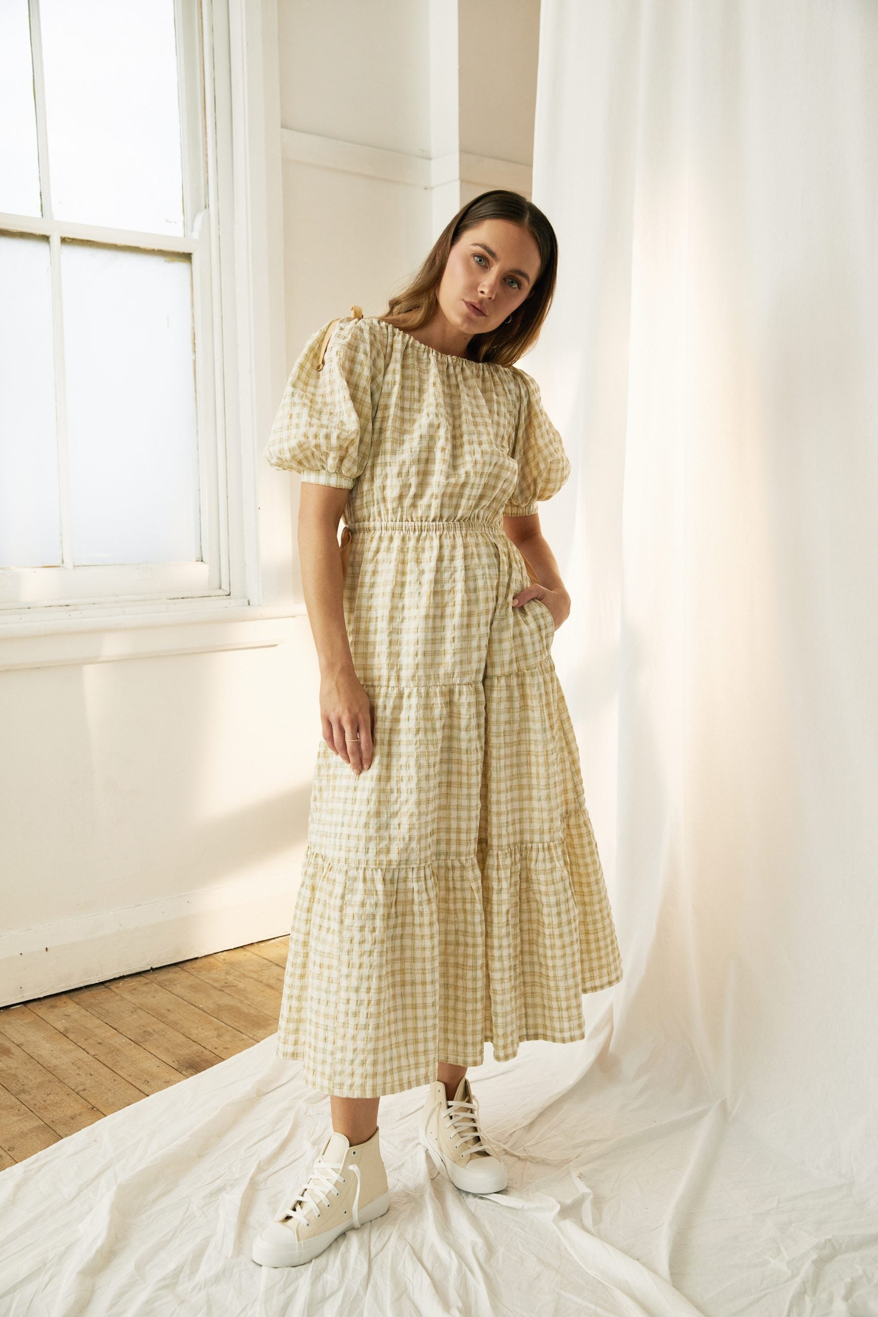 Lucille Check Midi Dress